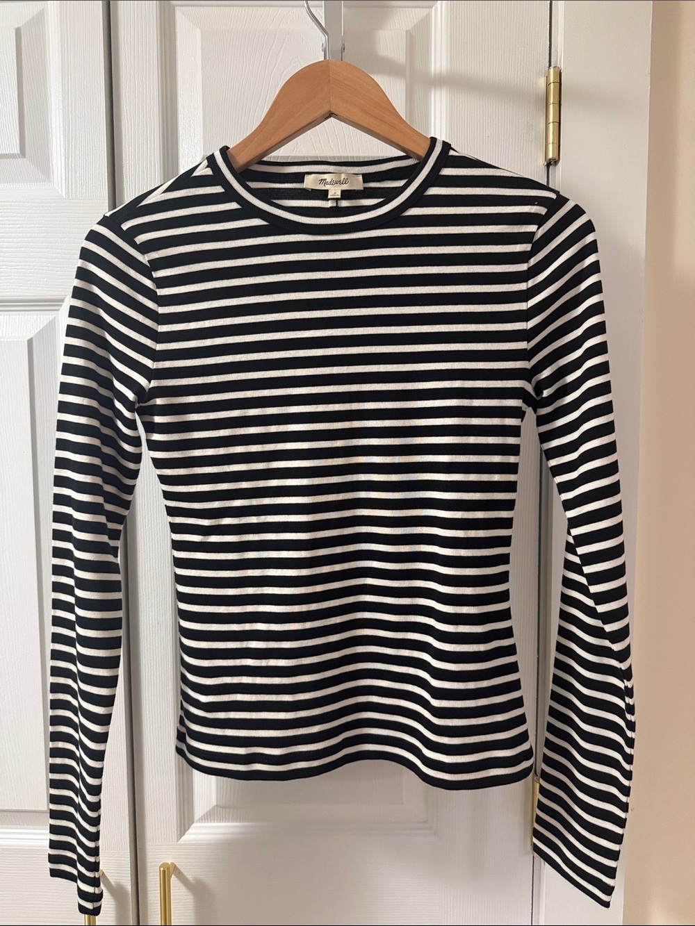Madewell Long-Sleeve Crewneck Top - Black & White